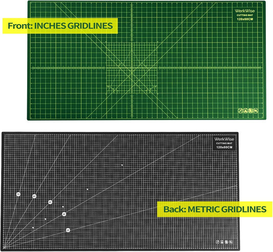 Large 23" x 47" Self Healing Sewing Mat, WerkWise Rotary Cutting Board, Double Sided 5-Ply 23x47 Inch Mat for Quilting, Sewing, Fabric, & Crafts, Designed for Use with Rotary Cutters (Green & Black)