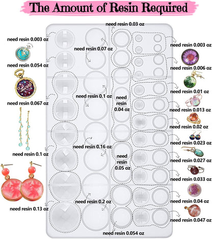 FUNSHOWCASE Cabochon Gem Resin Silicone Molds for Cake Decoration, Polymer Clay, UV Epoxy Urethane Polyresin Jewelry Making, Faceted and Round Domes Set of 2 Trays Circle Diameter 0.2-2.3inch