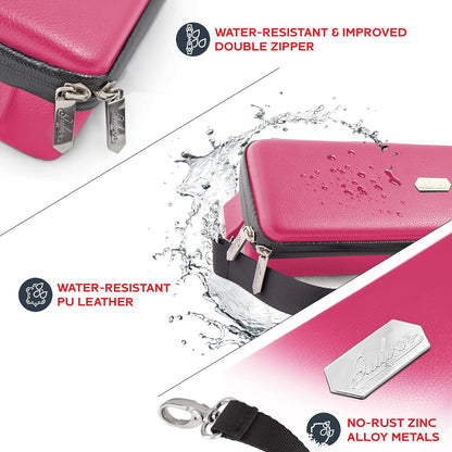 Quiver Time Pink Bolt Card Carrying Case fits Pokemon Cards and other TCG Games - Storage Bag for Playing/Trading Cards and Deck Box (Straps, Dividers & 100 Apollo Card Sleeves)
