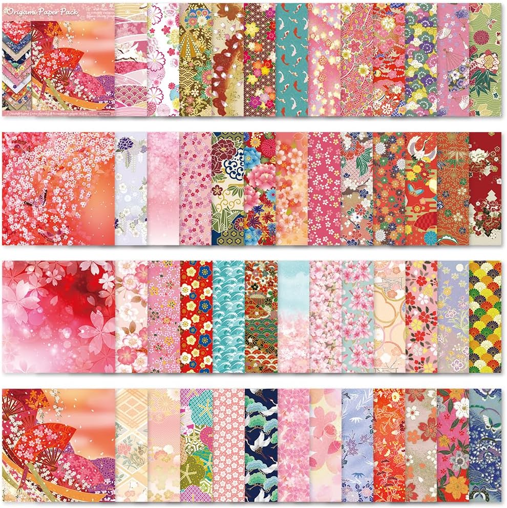 Square Origami Paper 6x6 Double Sided 50 Sheets 50 Colors 70GSM Origami Kit Japanese Chiyo Easy Fold Arts Crafts DIY Handwork Beginner Oriental Cherry - Crafty Corner