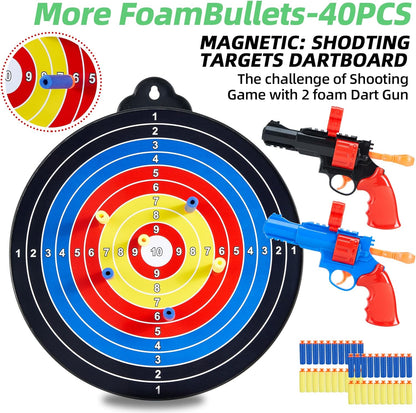 Magnetic Dart Board for Kids-12Magnetic Dart/Sticky Balls Or 2 Toy Gun+40 Foam Dart.Indoor/Outdoor Kids Games and Party Games,Christmas Birthday Gifts Toys for 3-12 Year Old Boys