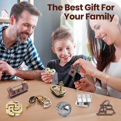 Wettarn 9 Pcs Metal Brain Teaser Puzzles Teaser 3D Steel Puzzle for Adults Unlock Interlocking Games IQ Education Smart Logic Test Toys for Adults Mind Challenge(Novelty Style)