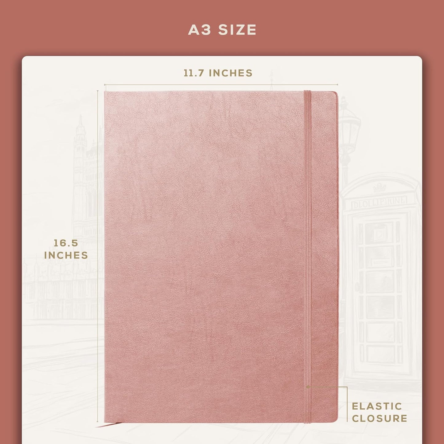 Beechmore Books A3 Sketchbook – 11.7x16.5 Premium Vegan Leather Bound Extra Large Sketch Book Hardcover, 160gsm 160 Perforated Ivory Pages, Blank Sketch Pad, Gift Boxed, Back Pocket, Ribbon Bookmark - Crafty Corner