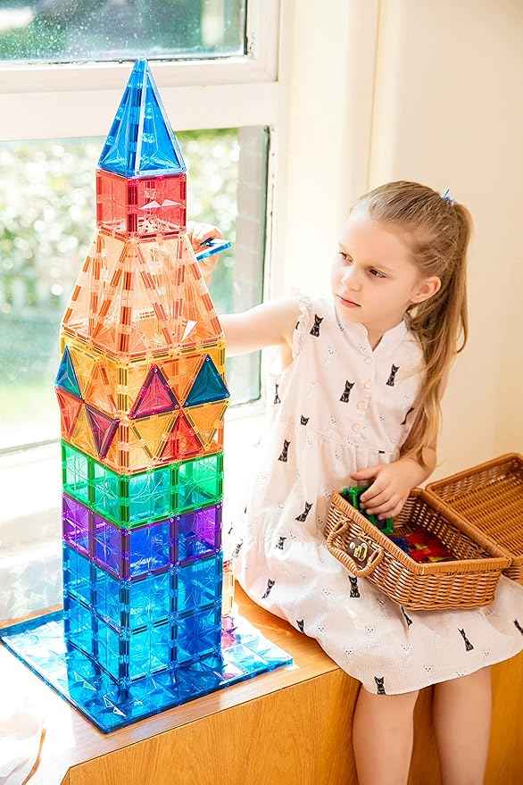 182PCS Premium Magnetic Tiles Set | STEM-Authenticated Magnetic Building Blocks | Educational Construction Toy for Kids Ages 3–8 (Boys & Girls)