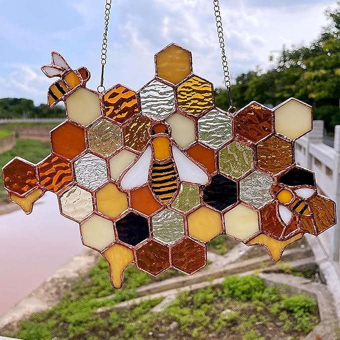 100 pcs Hexagon Iridescence Stained Glass Pieces Mosaics Tiles for Crafts Bulk, Hand Precut Mosaic for Bee Honeycombs, Mosaic Kits for Adults