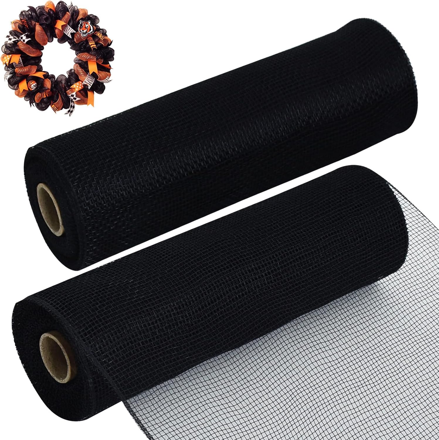 TONIFUL 2 Rolls 10 Inch Black Decorative Mesh Ribbbon Rolls, Fabric Mesh for Mesh Wreath Supplies, Front Door Wreath Crafts Tree Decor Christmas NewYears Halloween Decoration (10 yds/roll) - Crafty Corner