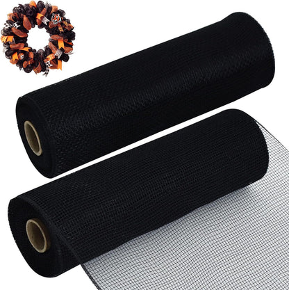 TONIFUL 2 Rolls 10 Inch Black Decorative Mesh Ribbbon Rolls, Fabric Mesh for Mesh Wreath Supplies, Front Door Wreath Crafts Tree Decor Christmas NewYears Halloween Decoration (10 yds/roll) - Crafty Corner