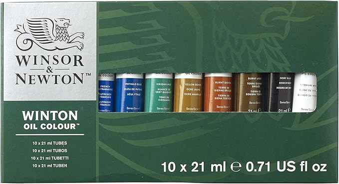Winsor & Newton 1490697 Winton Oil Paint, Fine High-Quality Oil Paint, Even Consistency, Lightfast, High Coverage, Rich in Colour Pigments - 10 Oil Paint Set in 21 ml Tubes