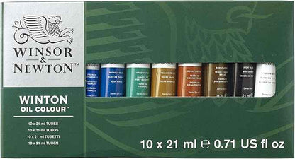 Winsor & Newton 1490697 Winton Oil Paint, Fine High-Quality Oil Paint, Even Consistency, Lightfast, High Coverage, Rich in Colour Pigments - 10 Oil Paint Set in 21 ml Tubes