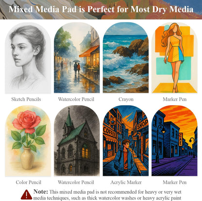 Mixed Media Sketchbook 9" x 12" - Multimedia Sketchbook Hardcover, Spiral Bound, 60 Sheets 98lb/160gsm Mixed Media Paper, Watercolor Sketch Books for Artist Supplies, Painting, Drawing & Art Supplies. - Crafty Corner