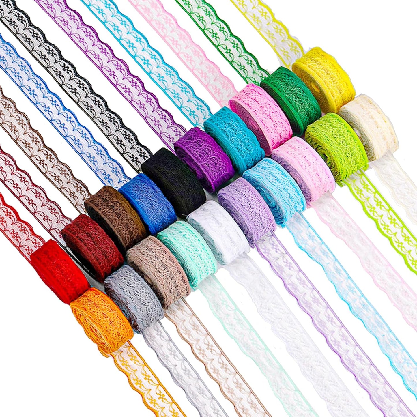 Swpeet 20 Rolls in Total 200 Yards 2.2cm×10 Yards Colorful Lace Ribbon Unilateral Floral Pattern Fabric Lace Ribbon, Lace Trim Ribbon Crafting Lace for Wedding Decorating, Sewing Gift Wrapping - Crafty Corner