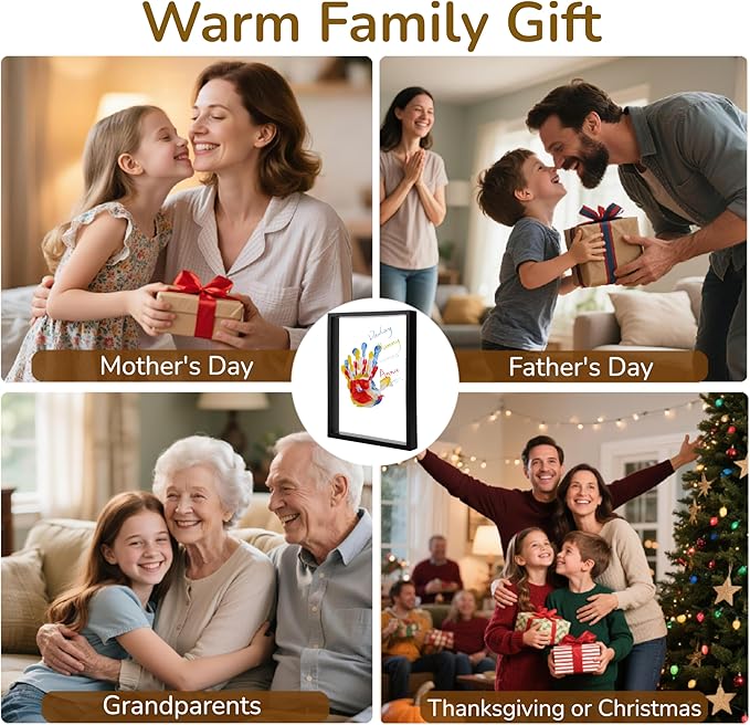 Family Handprint Frame Kit for 4 with 12 Paint Colors&12 Pens,Fun DIY Craft Art Print Handprint Keepsake, Family Gifts for Christmas Mother's Father's Day Birthday Anniversary,Grandparent(Black)