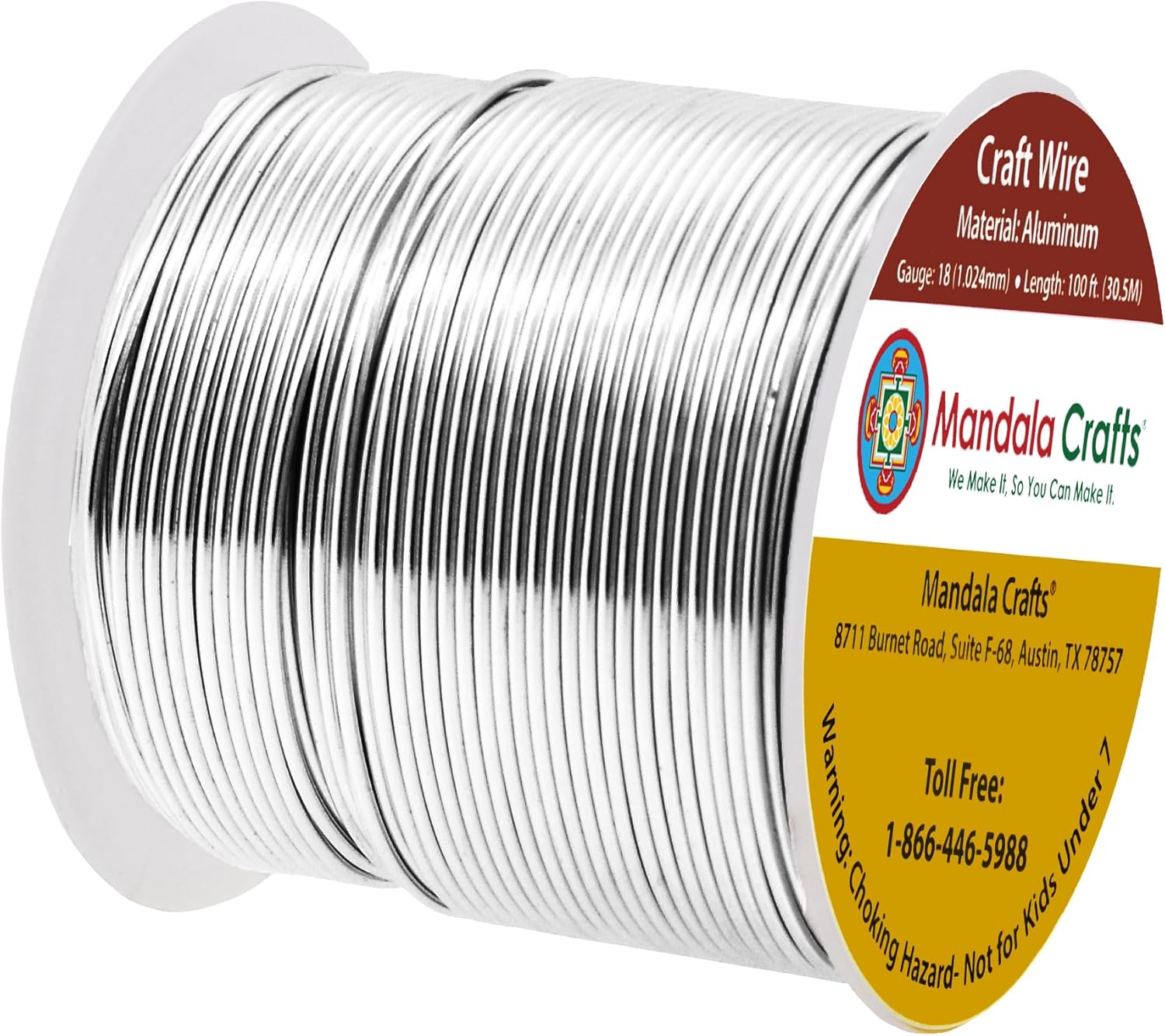 Mandala Crafts 18 Gauge Anodized Aluminum Craft Wire for Jewelry Making - 100 FT Colored Flexible Silver Tone Wire - Bendable for Bonsai Armature Crafting Sculpting - Crafty Corner