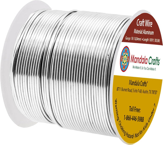 Mandala Crafts 18 Gauge Anodized Aluminum Craft Wire for Jewelry Making - 100 FT Colored Flexible Silver Tone Wire - Bendable for Bonsai Armature Crafting Sculpting - Crafty Corner