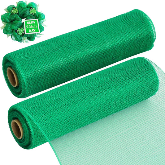 TONIFUL 2 Rolls 10 Inch Green Decorative Mesh Ribbbon Rolls, Fabric Mesh for Mesh Wreath Supplies, Front Door Wreath Crafts Tree Decor Christmas NewYears Halloween Decoration (10 yds/roll) - Crafty Corner