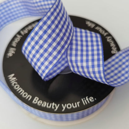 Blue and White Gingham Ribbon Plaid Ribbon 25 Yards Each Roll 100% Polyester (1", Blue) - Crafty Corner