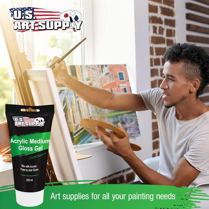 U.S. Art Supply Clear Acrylic Gel Medium Gloss, 200ml - (6.7 Ounce) Tube - Increase Gloss, Viscosity & Transparency for Acrylic Paints