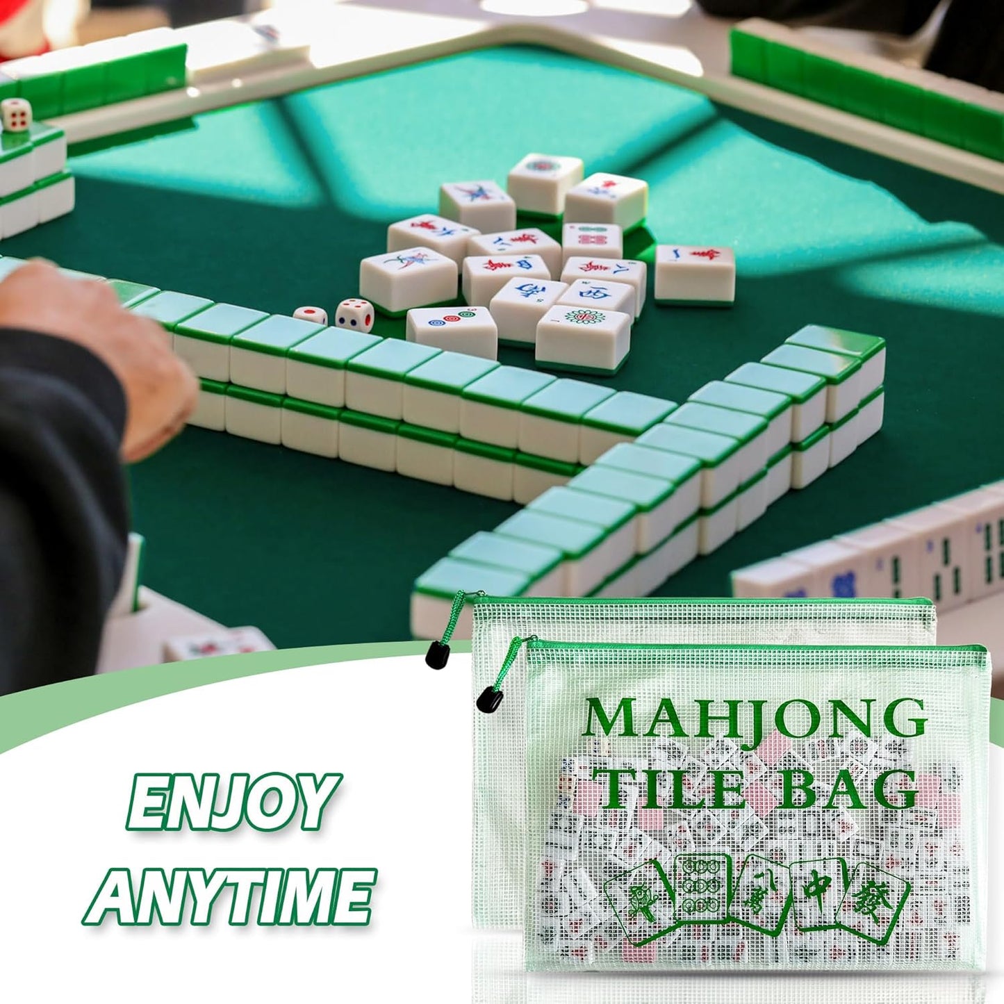 2Pack Mahjong Tile Bag, Case for American Mah Jong Set, Mahjong Gifts Accessories, Portable Card Holder Bouch, Green (Case Only)