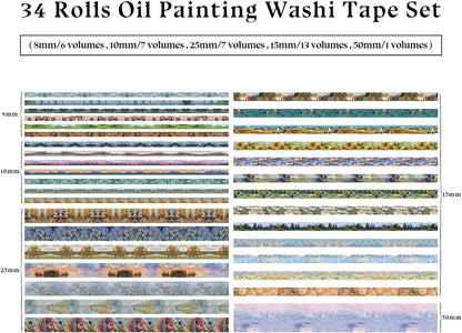 34 Rolls Washi Tape, Aesthetic Colored Decorative Cute Scrapbook Tape for Scrapbooking Supplies Journaling Craft Junk Journal
