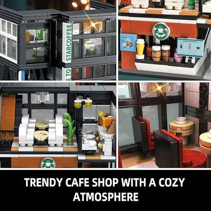 City Coffee House Architecture Building Blocks Set for Adults, Street View Modern Cafe Shop Building Construction Toy with Light, Christmas Birthday Gift for Kids Boys Girls 6-12 (581 PCS)