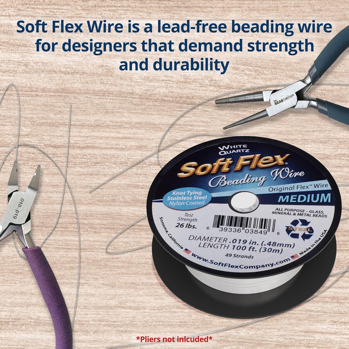 Soft Flex 49 Strand Beading Wire - Medium 0.19 Diameter - 100 Feet Nylon Design Wire - Crafty Corner