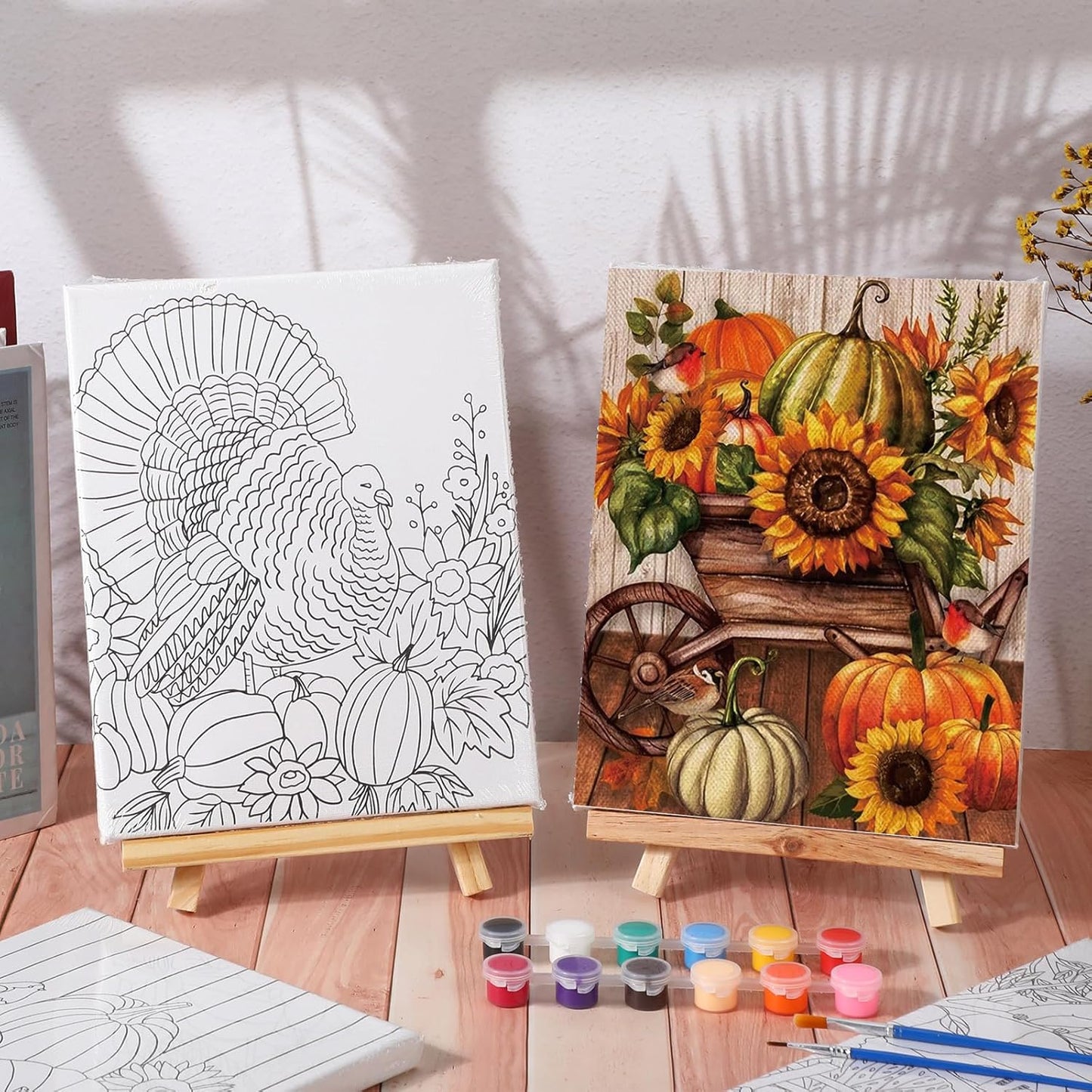 Zhanmai 12 Pack Pre Drawn Canvas for Painting Sip and Paint Kit 8" x 10" Paint Party Set Canvas Painting Pre Printed Canvases for Party Favor DIY Virtual Adult's Date Night(Fall Thanksgiving) - Crafty Corner