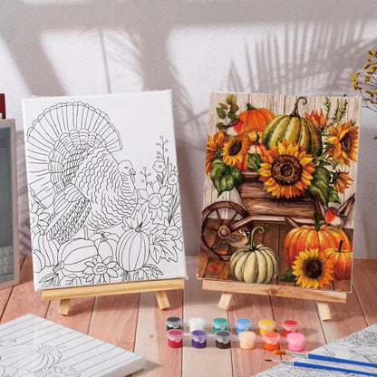 Zhanmai 12 Pack Pre Drawn Canvas for Painting Sip and Paint Kit 8" x 10" Paint Party Set Canvas Painting Pre Printed Canvases for Party Favor DIY Virtual Adult's Date Night(Fall Thanksgiving) - Crafty Corner