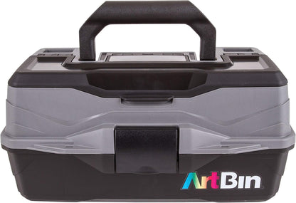ArtBin 6891AG 1-Tray Art Supply Box, Portable Art & Craft Organizer with Lift-Up Tray, [1] Plastic Storage Case, Gray/Black