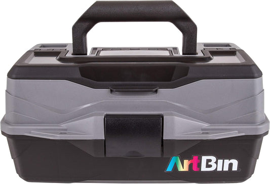 ArtBin 6891AG 1-Tray Art Supply Box, Portable Art & Craft Organizer with Lift-Up Tray, [1] Plastic Storage Case, Gray/Black