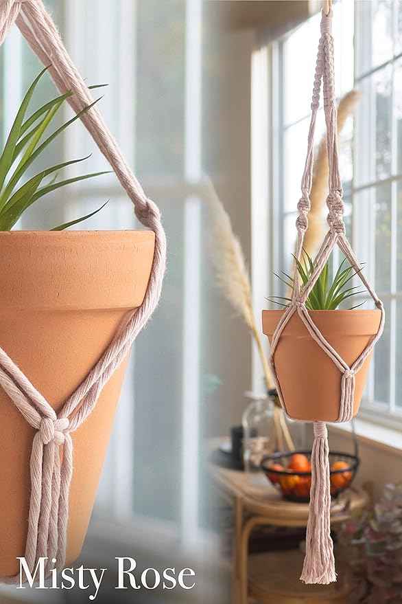 Aesthetic Creative Macrame Kit, Makes 3 DIY Plant Hangers for Teens & Adult Beginners, Craft Supplies for Boho Art Project-3 Custom Color Macrame Cord, Wooden Rings & Instructions