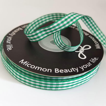 Green Gingham Plaid Checked Christmas Ribbon 25 Yard Each Roll 100% Polyester (3/8", Green) - Crafty Corner