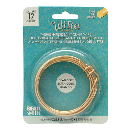 The Beadsmith Wire Elements Craft Wire – Tarnish Resistant, Soft Temper, Round, Gold Color – 2.0mm, 12 Gauge, 5 Foot Spool – Jewelry Making, Wire Wrapping, Floral, & Other DIY Crafts