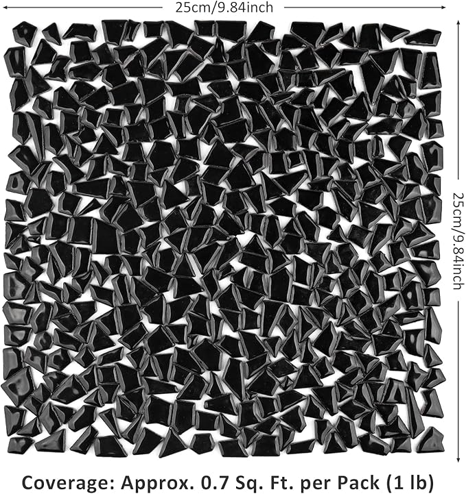 Artspac Ceramic Mosaic Tiles for Crafts Bulk, 454g Black Irregular Mosaic Tiles for Mosaic Craft Supplies, Garden Art Decor