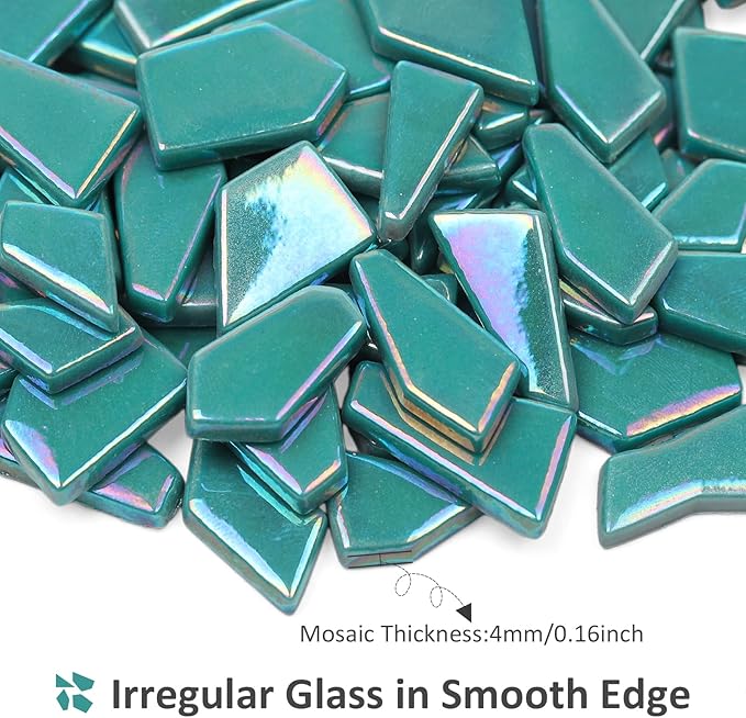 Youway Style Iridescent Teal Glass Mosaic Tiles for Crafs Bulk,200g Broken Stained Glass Pieces for Crafts DIY Mosaic Making Art Decor