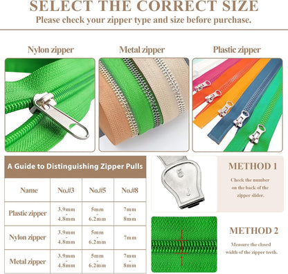 Vintrex 60 Pcs Zipper Repair Kit with Replacement Sliders, Metal Zipper Pull Replacement Kit for Jackets, Coats, Tents, Backpacks, Sleeping Bags, and Luggage