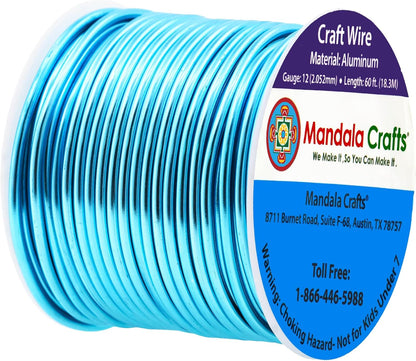 Mandala Crafts 12 Gauge Anodized Aluminum Craft Wire for Jewelry Making - 60 FT Colored Flexible Turquoise Wire - Bendable for Bonsai Armature Crafting Sculpting - Crafty Corner
