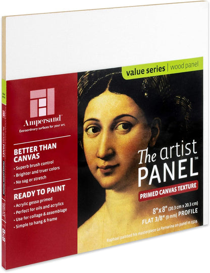 Ampersand Art Supply Wood Gesso Art Painting Panel: Canvas Texture, 3/8 Inch Depth, 8" x 8"