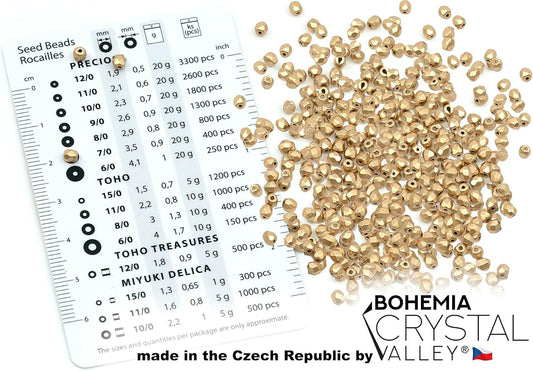 0.88oz (600+ pcs) Faceted Fire Polished Pressed Czech Glass Beads 3mm (0.12in), Aztec Pale Gold - 01710