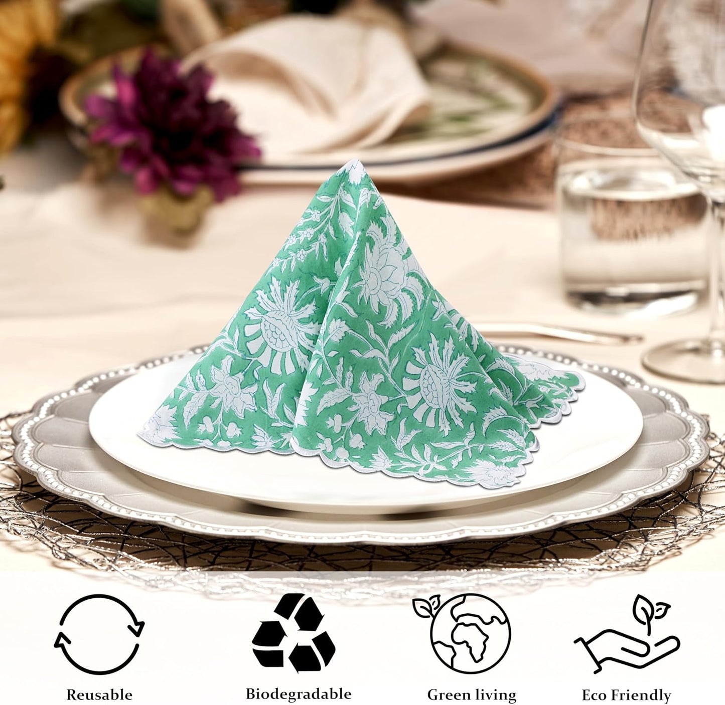 Ridhi Mint Green Cloth Napkins 100% Pure Cotton Farmhouse Wedding Dinner Napkins for Easter, Thanksgiving, Holiday Daily Wedding uses Napkins (4-20x20 Dinner Napkin)