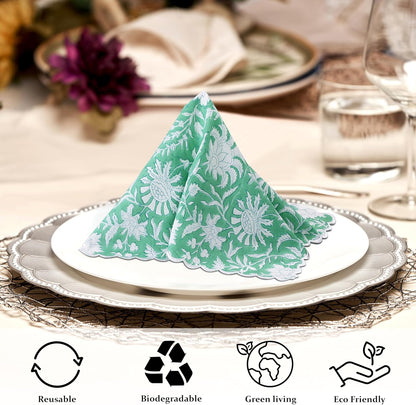 Ridhi Mint Green Cloth Napkins 100% Pure Cotton Farmhouse Wedding Dinner Napkins for Easter, Thanksgiving, Holiday Daily Wedding uses Napkins (4-20x20 Dinner Napkin)