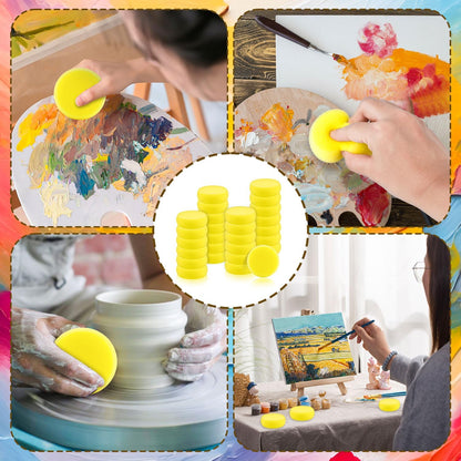 27 Pack Round Painting Sponge, 2.9 Inch Pottery Sponges, Yellow Synthetic Artist Sponges, Clay Sponge for Art Crafts, Pottery Making, Ceramic Decoration, DIY Projects and Daily Use