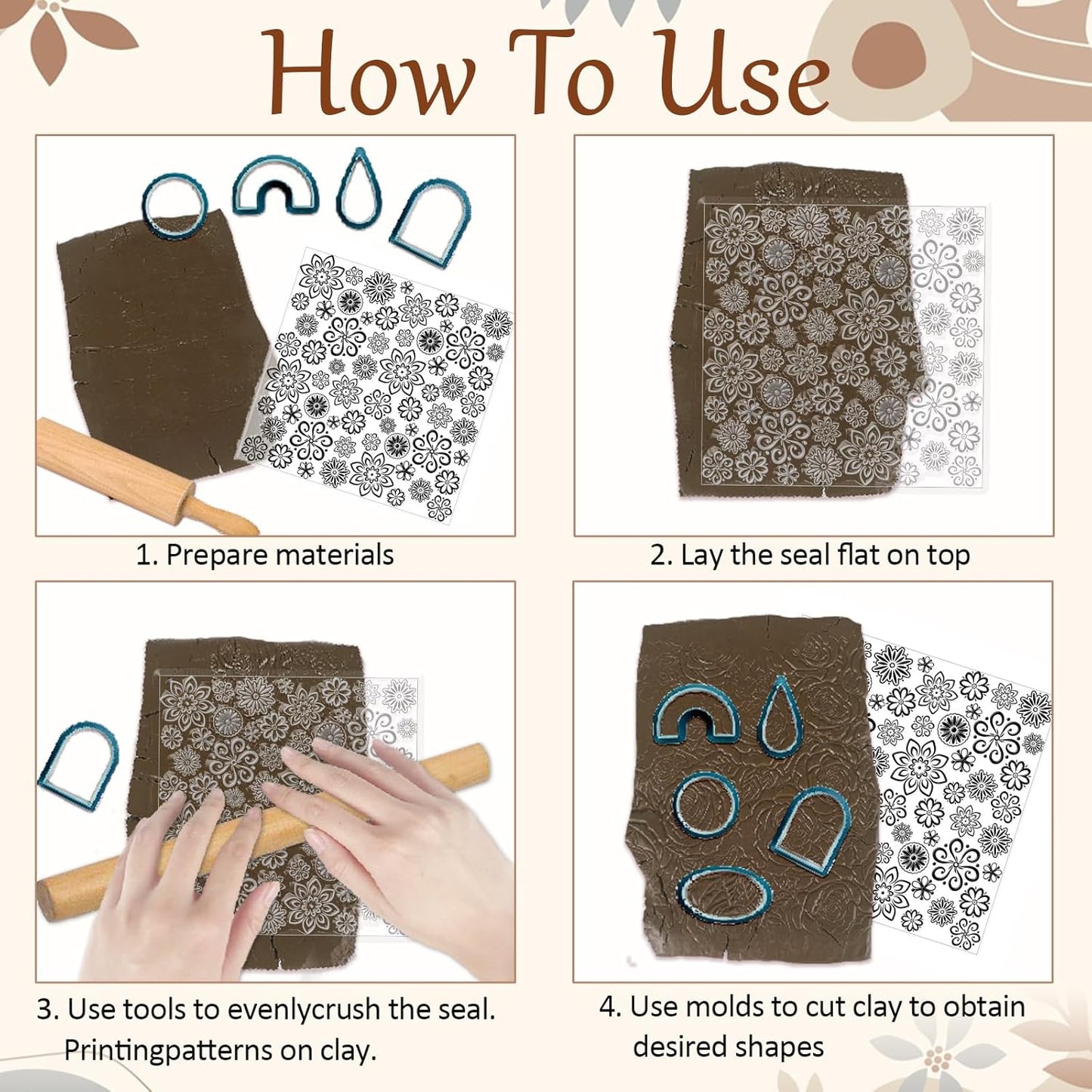 CHGCRAFT Lace Flowers Polymer Clay Texture Sheets Geometric Flowers Silicone Texture Stamp Clay Texture Mat Modeling Pattern Pad Texture Sheets for Jewelry and Clay Earrings Tools, 5.5x5.5 inch