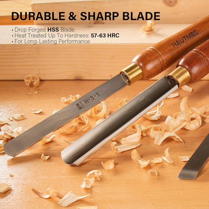 HAUTMEC Pro HSS Wood Lathe Turning Chisel Set 8 Pcs, Lathe Chisel Set with 3 Gouge 2 Skew 1 Spear Point 1 Parting 1 Round Nose Tools with 1680D Tool Bag for Professionals and Beginners - HTWCH25028
