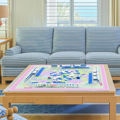 American Mahjong Set 168 Blossom Acrylic Numbered Tiles, 4 All-in-One Rack/Pushers, 4 Dice, Blue Tiles Bag and Portable Travel Case Classic Full Size Complete Mahjongg Game Set