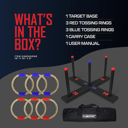 Ring Toss Game, Incl. 6 Double Beaded Rings & Carry Case Outdoor Lawn Games for Kids, Adults & Family, Backyard Camping Sports Activities, Best Party Gifts for Teens, Boys & Girls Ages 8-12+ Years Old