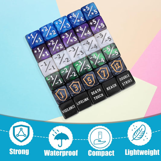 60PCS MTG Counters Set, Anglekai MTG Dice Counters for TCG Card Games, 10P Life Ability Keywords/ 40P -1/+1 Buff Tokens/ 10P Shield/Bag