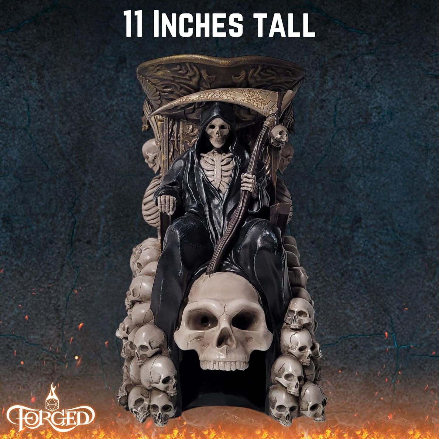 Forged Dice Co. Grim Bones Dice Tower with LED Skull Eyes - Hand Painted Grim Reaper Throne - Dice Rolling Tower Compatible with DND Accessories