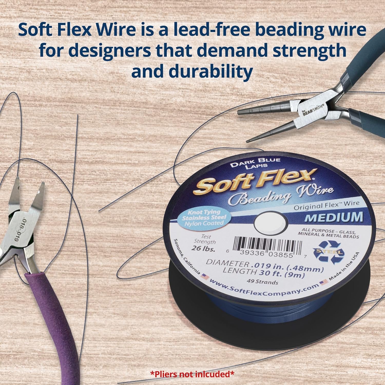 Soft Flex 49 Strand Beading Wire - Medium 0.19 Diameter - 30 Feet Nylon Design Wire - Crafty Corner