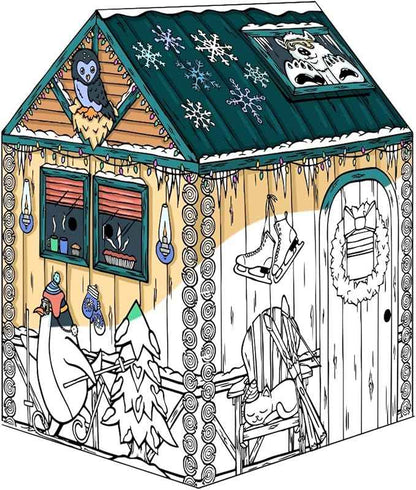 Bankers Box at Play Large Color in Winter Cottage Playhouse, Cardboard Playhouse and Life Size Craft Activity for Kids and Families