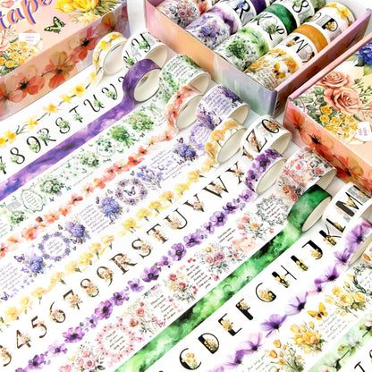 24 Rolls Washi Tape Set - Floral Alphabet Themed Decorative Masking Tape, Adhesive Artists Tape for Journaling Supplies, DIY Craft, Scrapbooking Supplies, Gift Wrapping, School Supplies